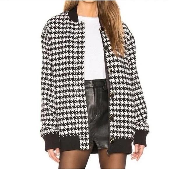 Oversized Houndstooth Bomber L'Academie Sophia Jacket SOLD OUT ON REVOLVE Small - Picture 2 of 13
